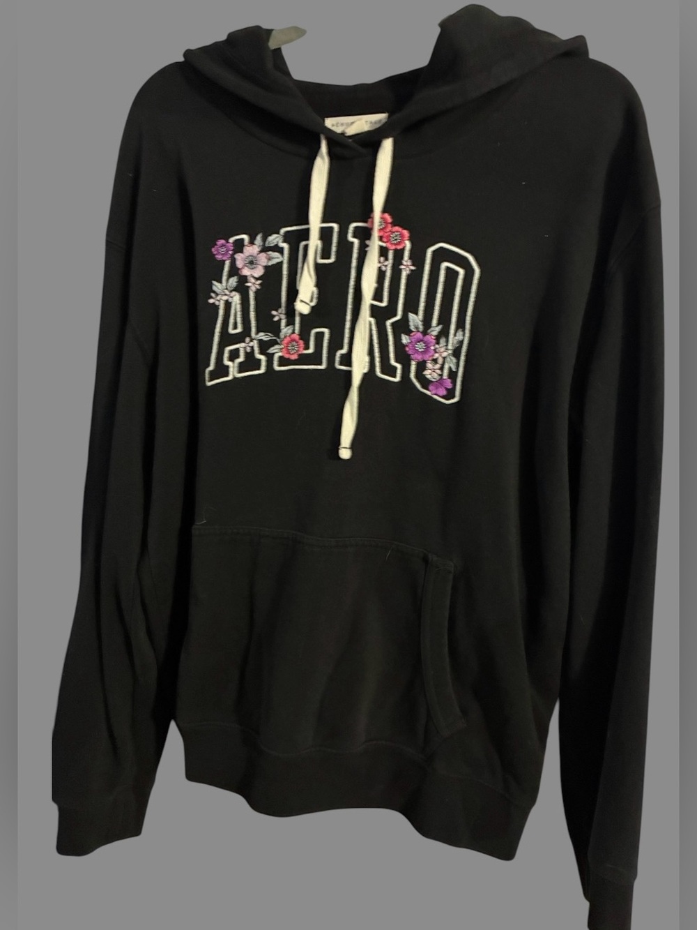 Aéropostale Black Floral Embroidered Logo Hoodie - Size XL - Excellent Condition